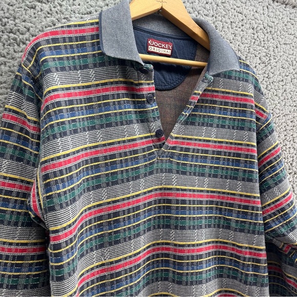 Vintage 90s Jockey Original Red Striped Plaid Long Sleeve Men's Shirt Size Small - Picture 2 of 10